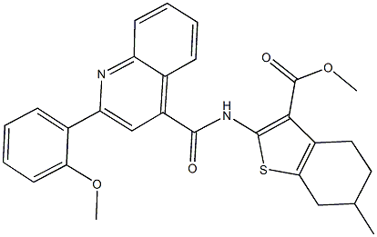 methyl 2-({[2-(2-methoxyphenyl)-4-quinolinyl]carbonyl}amino)-6-methyl-4,5,6,7-tetrahydro-1-benzothiophene-3-carboxylate Struktur