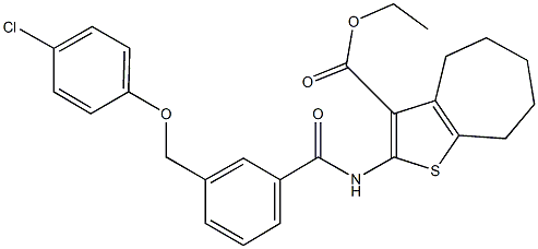 ethyl 2-({3-[(4-chlorophenoxy)methyl]benzoyl}amino)-5,6,7,8-tetrahydro-4H-cyclohepta[b]thiophene-3-carboxylate Struktur