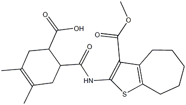 6-({[3-(methoxycarbonyl)-5,6,7,8-tetrahydro-4H-cyclohepta[b]thien-2-yl]amino}carbonyl)-3,4-dimethyl-3-cyclohexene-1-carboxylic acid Struktur