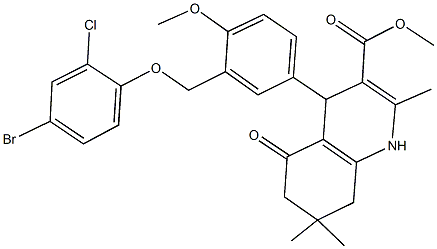 methyl 4-{3-[(4-bromo-2-chlorophenoxy)methyl]-4-methoxyphenyl}-2,7,7-trimethyl-5-oxo-1,4,5,6,7,8-hexahydro-3-quinolinecarboxylate Struktur