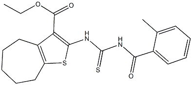 ethyl 2-({[(2-methylbenzoyl)amino]carbothioyl}amino)-5,6,7,8-tetrahydro-4H-cyclohepta[b]thiophene-3-carboxylate Struktur