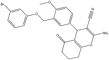 2-amino-4-{3-[(3-bromophenoxy)methyl]-4-methoxyphenyl}-5-oxo-5,6,7,8-tetrahydro-4H-chromene-3-carbonitrile Struktur