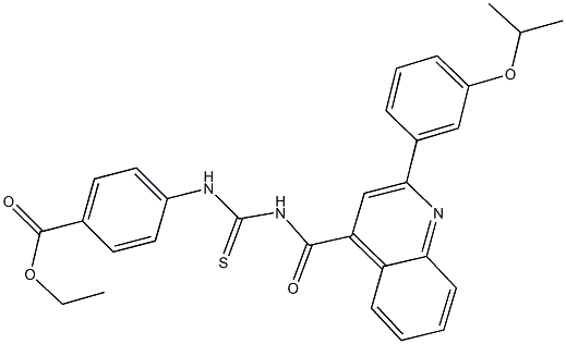 ethyl 4-{[({[2-(3-isopropoxyphenyl)-4-quinolinyl]carbonyl}amino)carbothioyl]amino}benzoate Struktur