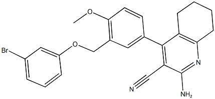 2-amino-4-{3-[(3-bromophenoxy)methyl]-4-methoxyphenyl}-5,6,7,8-tetrahydro-3-quinolinecarbonitrile Struktur