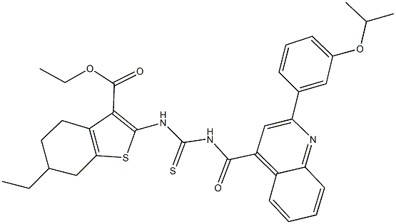 ethyl 6-ethyl-2-{[({[2-(3-isopropoxyphenyl)-4-quinolinyl]carbonyl}amino)carbothioyl]amino}-4,5,6,7-tetrahydro-1-benzothiophene-3-carboxylate Struktur