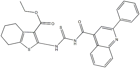 ethyl 2-[({[(2-phenyl-4-quinolinyl)carbonyl]amino}carbothioyl)amino]-4,5,6,7-tetrahydro-1-benzothiophene-3-carboxylate Struktur