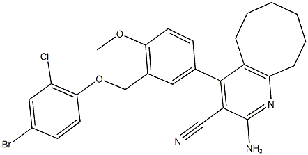 2-amino-4-{3-[(4-bromo-2-chlorophenoxy)methyl]-4-methoxyphenyl}-5,6,7,8,9,10-hexahydrocycloocta[b]pyridine-3-carbonitrile Struktur