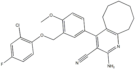 2-amino-4-{3-[(2-chloro-4-fluorophenoxy)methyl]-4-methoxyphenyl}-5,6,7,8,9,10-hexahydrocycloocta[b]pyridine-3-carbonitrile Struktur