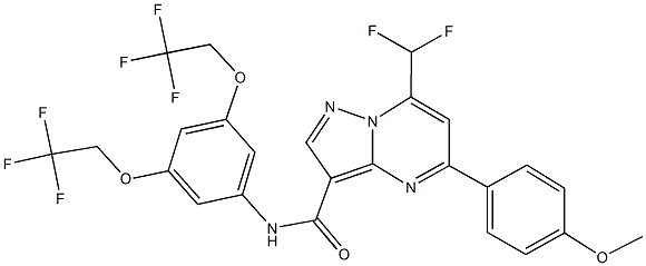 N-[3,5-bis(2,2,2-trifluoroethoxy)phenyl]-7-(difluoromethyl)-5-(4-methoxyphenyl)pyrazolo[1,5-a]pyrimidine-3-carboxamide Struktur