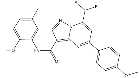 7-(difluoromethyl)-N-(2-methoxy-5-methylphenyl)-5-(4-methoxyphenyl)pyrazolo[1,5-a]pyrimidine-3-carboxamide Struktur