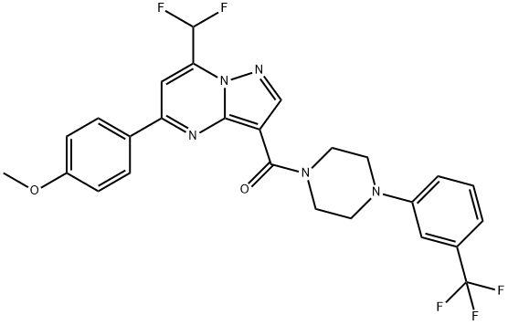 7-(difluoromethyl)-5-(4-methoxyphenyl)-3-({4-[3-(trifluoromethyl)phenyl]-1-piperazinyl}carbonyl)pyrazolo[1,5-a]pyrimidine Struktur