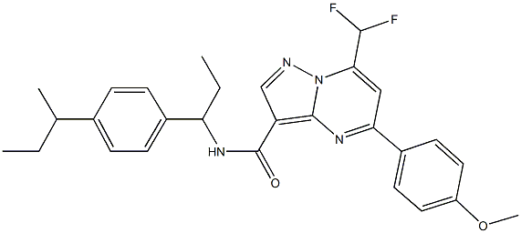 N-[1-(4-sec-butylphenyl)propyl]-7-(difluoromethyl)-5-(4-methoxyphenyl)pyrazolo[1,5-a]pyrimidine-3-carboxamide Struktur