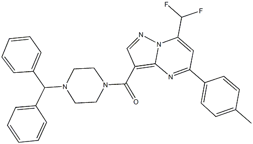 3-[(4-benzhydryl-1-piperazinyl)carbonyl]-7-(difluoromethyl)-5-(4-methylphenyl)pyrazolo[1,5-a]pyrimidine Struktur