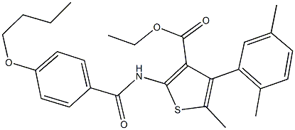 ethyl 2-[(4-butoxybenzoyl)amino]-4-(2,5-dimethylphenyl)-5-methyl-3-thiophenecarboxylate Struktur