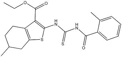 ethyl 6-methyl-2-({[(2-methylbenzoyl)amino]carbothioyl}amino)-4,5,6,7-tetrahydro-1-benzothiophene-3-carboxylate Struktur