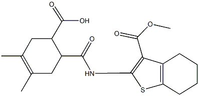 6-({[3-(methoxycarbonyl)-4,5,6,7-tetrahydro-1-benzothien-2-yl]amino}carbonyl)-3,4-dimethyl-3-cyclohexene-1-carboxylic acid Struktur