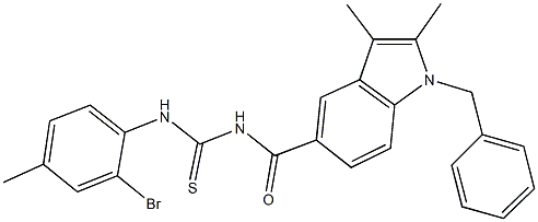 N-[(1-benzyl-2,3-dimethyl-1H-indol-5-yl)carbonyl]-N'-(2-bromo-4-methylphenyl)thiourea Struktur