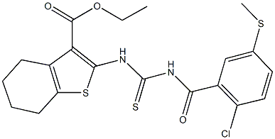 ethyl 2-[({[2-chloro-5-(methylsulfanyl)benzoyl]amino}carbothioyl)amino]-4,5,6,7-tetrahydro-1-benzothiophene-3-carboxylate Struktur