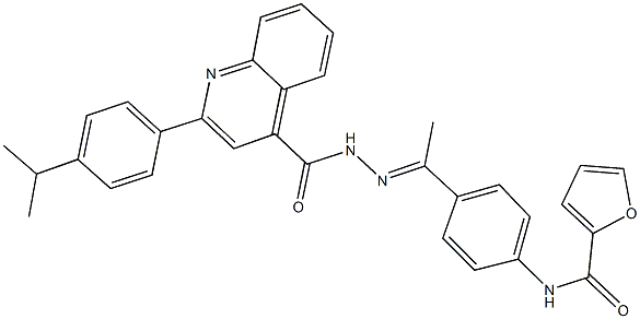 N-[4-(N-{[2-(4-isopropylphenyl)-4-quinolinyl]carbonyl}ethanehydrazonoyl)phenyl]-2-furamide Struktur