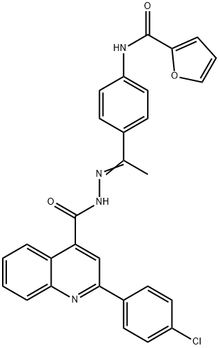 N-[4-(N-{[2-(4-chlorophenyl)-4-quinolinyl]carbonyl}ethanehydrazonoyl)phenyl]-2-furamide Struktur