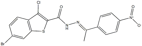 6-bromo-3-chloro-N'-(1-{4-nitrophenyl}ethylidene)-1-benzothiophene-2-carbohydrazide Struktur