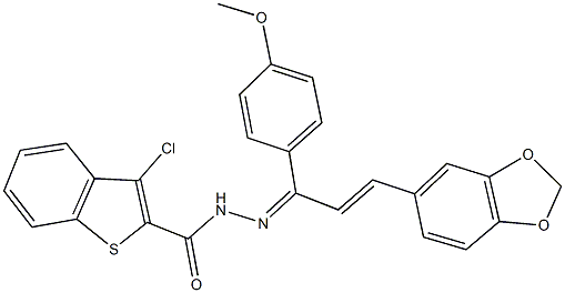 N'-[3-(1,3-benzodioxol-5-yl)-1-(4-methoxyphenyl)-2-propenylidene]-3-chloro-1-benzothiophene-2-carbohydrazide Struktur