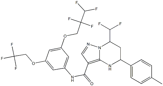 7-(difluoromethyl)-5-(4-methylphenyl)-N-[3-(2,2,3,3-tetrafluoropropoxy)-5-(2,2,2-trifluoroethoxy)phenyl]-4,5,6,7-tetrahydropyrazolo[1,5-a]pyrimidine-3-carboxamide Struktur