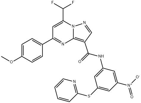 7-(difluoromethyl)-N-[3-nitro-5-(2-pyridinylsulfanyl)phenyl]-5-(4-methoxyphenyl)pyrazolo[1,5-a]pyrimidine-3-carboxamide Struktur