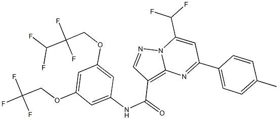 7-(difluoromethyl)-5-(4-methylphenyl)-N-[3-(2,2,3,3-tetrafluoropropoxy)-5-(2,2,2-trifluoroethoxy)phenyl]pyrazolo[1,5-a]pyrimidine-3-carboxamide Struktur