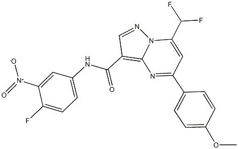 7-(difluoromethyl)-N-{4-fluoro-3-nitrophenyl}-5-(4-methoxyphenyl)pyrazolo[1,5-a]pyrimidine-3-carboxamide Struktur