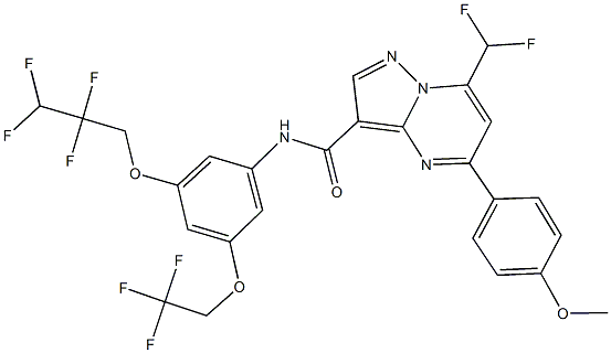 7-(difluoromethyl)-5-(4-methoxyphenyl)-N-[3-(2,2,3,3-tetrafluoropropoxy)-5-(2,2,2-trifluoroethoxy)phenyl]pyrazolo[1,5-a]pyrimidine-3-carboxamide Struktur