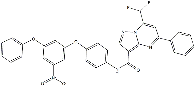 7-(difluoromethyl)-N-(4-{3-nitro-5-phenoxyphenoxy}phenyl)-5-phenylpyrazolo[1,5-a]pyrimidine-3-carboxamide Struktur