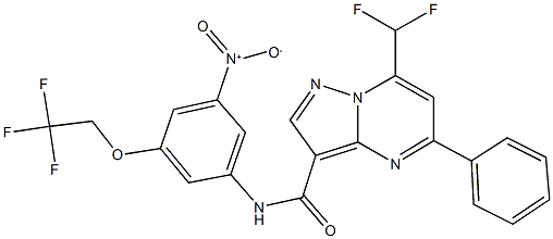 7-(difluoromethyl)-N-[3-nitro-5-(2,2,2-trifluoroethoxy)phenyl]-5-phenylpyrazolo[1,5-a]pyrimidine-3-carboxamide Struktur