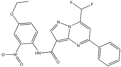 7-(difluoromethyl)-N-{4-ethoxy-2-nitrophenyl}-5-phenylpyrazolo[1,5-a]pyrimidine-3-carboxamide Struktur