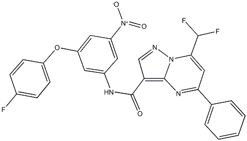 7-(difluoromethyl)-N-{3-(4-fluorophenoxy)-5-nitrophenyl}-5-phenylpyrazolo[1,5-a]pyrimidine-3-carboxamide Struktur