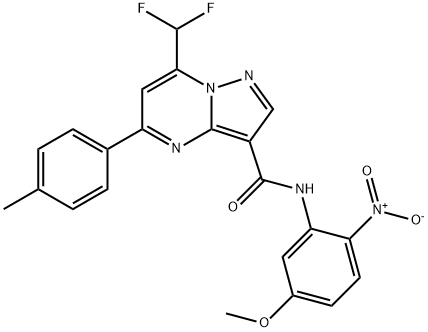 7-(difluoromethyl)-N-{2-nitro-5-methoxyphenyl}-5-(4-methylphenyl)pyrazolo[1,5-a]pyrimidine-3-carboxamide Struktur