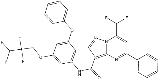 7-(difluoromethyl)-N-[3-phenoxy-5-(2,2,3,3-tetrafluoropropoxy)phenyl]-5-phenylpyrazolo[1,5-a]pyrimidine-3-carboxamide Struktur