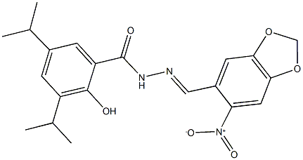 2-hydroxy-N'-({6-nitro-1,3-benzodioxol-5-yl}methylene)-3,5-diisopropylbenzohydrazide Struktur