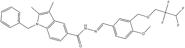 1-benzyl-N'-{4-methoxy-3-[(2,2,3,3-tetrafluoropropoxy)methyl]benzylidene}-2,3-dimethyl-1H-indole-5-carbohydrazide Struktur