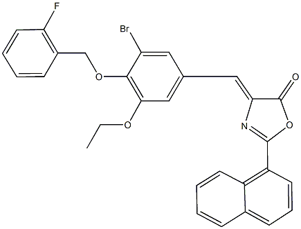 4-{3-bromo-5-ethoxy-4-[(2-fluorobenzyl)oxy]benzylidene}-2-(1-naphthyl)-1,3-oxazol-5(4H)-one Struktur