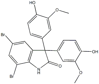 5,7-dibromo-3,3-bis(4-hydroxy-3-methoxyphenyl)-1,3-dihydro-2H-indol-2-one Struktur