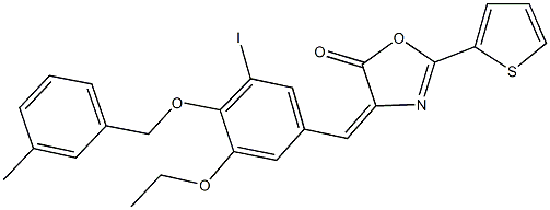 4-{3-ethoxy-5-iodo-4-[(3-methylbenzyl)oxy]benzylidene}-2-(2-thienyl)-1,3-oxazol-5(4H)-one Struktur