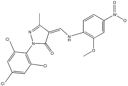 4-({4-nitro-2-methoxyanilino}methylene)-5-methyl-2-(2,4,6-trichlorophenyl)-2,4-dihydro-3H-pyrazol-3-one Struktur