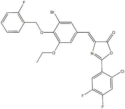 4-{3-bromo-5-ethoxy-4-[(2-fluorobenzyl)oxy]benzylidene}-2-(2-chloro-4,5-difluorophenyl)-1,3-oxazol-5(4H)-one Struktur