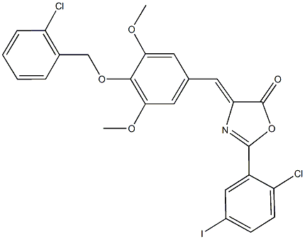 4-{4-[(2-chlorobenzyl)oxy]-3,5-dimethoxybenzylidene}-2-(2-chloro-5-iodophenyl)-1,3-oxazol-5(4H)-one Struktur