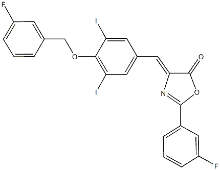 4-{4-[(3-fluorobenzyl)oxy]-3,5-diiodobenzylidene}-2-(3-fluorophenyl)-1,3-oxazol-5(4H)-one Struktur