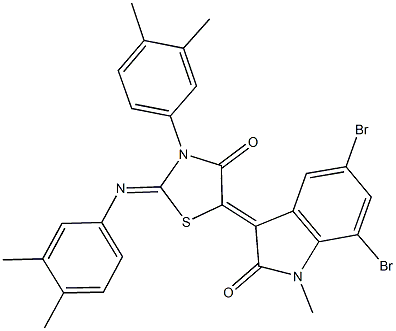 5,7-dibromo-3-{3-(3,4-dimethylphenyl)-2-[(3,4-dimethylphenyl)imino]-4-oxo-1,3-thiazolidin-5-ylidene}-1-methyl-1,3-dihydro-2H-indol-2-one Struktur