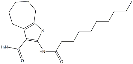 2-(decanoylamino)-5,6,7,8-tetrahydro-4H-cyclohepta[b]thiophene-3-carboxamide Struktur