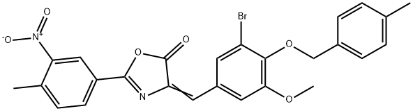 4-{3-bromo-5-methoxy-4-[(4-methylbenzyl)oxy]benzylidene}-2-{3-nitro-4-methylphenyl}-1,3-oxazol-5(4H)-one Struktur