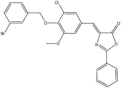 4-{4-[(3-bromobenzyl)oxy]-3-chloro-5-methoxybenzylidene}-2-phenyl-1,3-oxazol-5(4H)-one Struktur